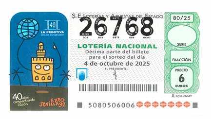 Décimo 26768 del sorteo 80-04/10/2025 Sábado