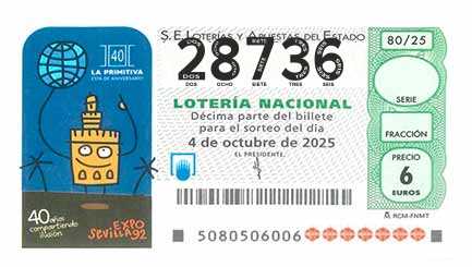 Décimo 28736 del sorteo 80-04/10/2025 Sábado