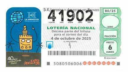 Décimo 41902 del sorteo 80-04/10/2025 Sábado