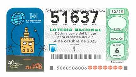 Décimo 51637 del sorteo 80-04/10/2025 Sábado