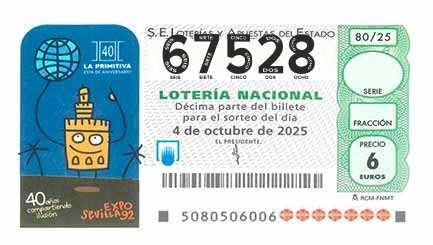 Décimo 67528 del sorteo 80-04/10/2025 Sábado