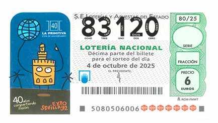 Décimo 83120 del sorteo 80-04/10/2025 Sábado