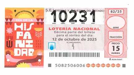 Décimo 10231 del sorteo 82-12/10/2025 Sábado
