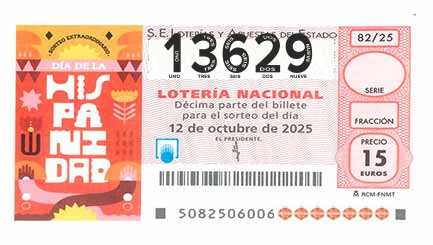 Décimo 13629 del sorteo 82-12/10/2025 Sábado