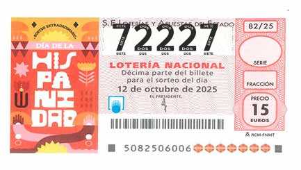 Décimo 72227 del sorteo 82-12/10/2025 Sábado