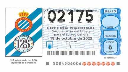 Décimo 02175 del sorteo 84-18/10/2025 Sábado