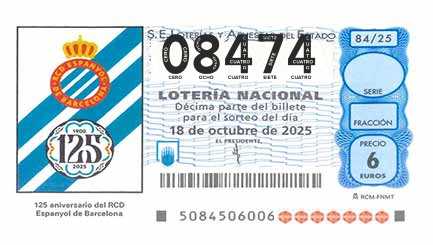 Décimo 08474 del sorteo 84-18/10/2025 Sábado