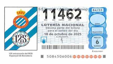 Décimo 11462 del sorteo 84-18/10/2025 Sábado