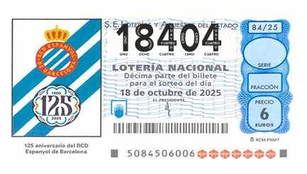 Décimo 18404 del sorteo 84-18/10/2025 Sábado