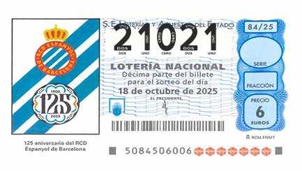 Décimo 21021 del sorteo 84-18/10/2025 Sábado