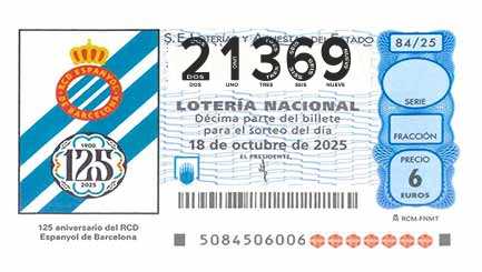 Décimo 21369 del sorteo 84-18/10/2025 Sábado