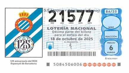 Décimo 21577 del sorteo 84-18/10/2025 Sábado
