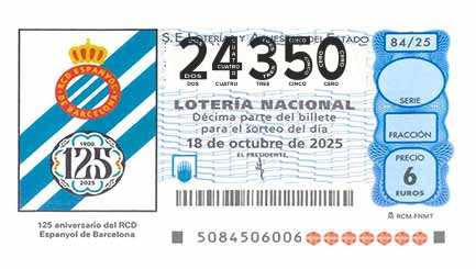 Décimo 24350 del sorteo 84-18/10/2025 Sábado