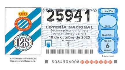 Décimo 25941 del sorteo 84-18/10/2025 Sábado