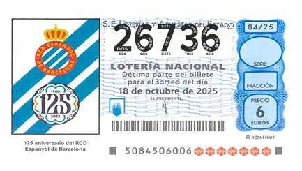 Décimo 26736 del sorteo 84-18/10/2025 Sábado