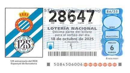 Décimo 28647 del sorteo 84-18/10/2025 Sábado