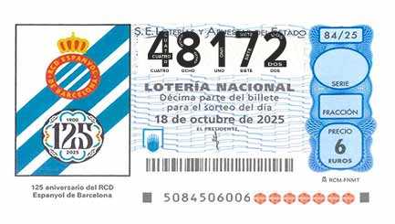 Décimo 48172 del sorteo 84-18/10/2025 Sábado