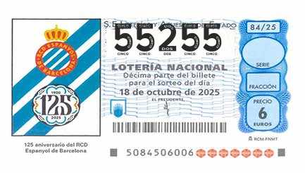 Décimo 55255 del sorteo 84-18/10/2025 Sábado