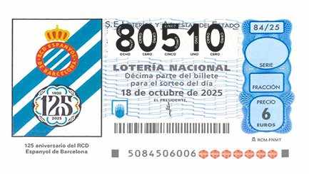 Décimo 80510 del sorteo 84-18/10/2025 Sábado