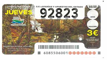 Décimo 92823 del sorteo 85-23/10/2025 Jueves