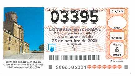 Décimo 03395 del sorteo 86-25/10/2025 Sábado