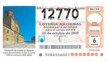 Décimo 12770 del sorteo 86-25/10/2025 Sábado