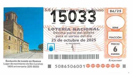 Décimo 15033 del sorteo 86-25/10/2025 Sábado