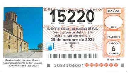 Décimo 15220 del sorteo 86-25/10/2025 Sábado