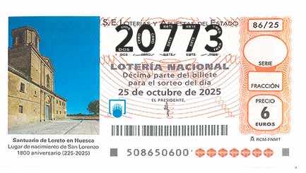 Décimo 20773 del sorteo 86-25/10/2025 Sábado