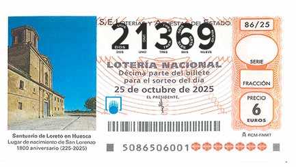 Décimo 21369 del sorteo 86-25/10/2025 Sábado