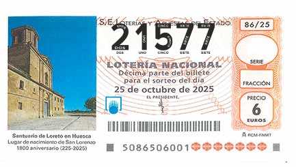 Décimo 21577 del sorteo 86-25/10/2025 Sábado