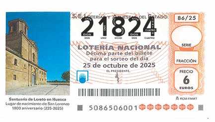 Décimo 21824 del sorteo 86-25/10/2025 Sábado