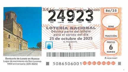 Décimo 24923 del sorteo 86-25/10/2025 Sábado