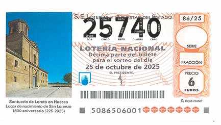 Décimo 25740 del sorteo 86-25/10/2025 Sábado