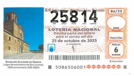 Décimo 25814 del sorteo 86-25/10/2025 Sábado