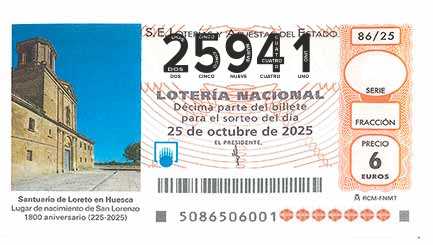 Décimo 25941 del sorteo 86-25/10/2025 Sábado