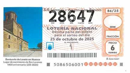 Décimo 28647 del sorteo 86-25/10/2025 Sábado