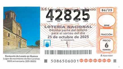 Décimo 42825 del sorteo 86-25/10/2025 Sábado