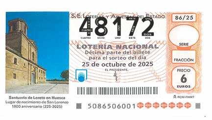 Décimo 48172 del sorteo 86-25/10/2025 Sábado