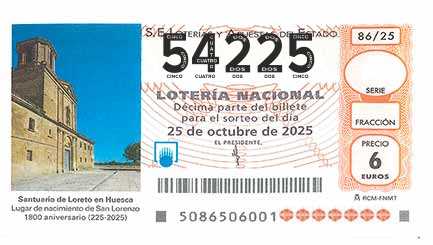 Décimo 54225 del sorteo 86-25/10/2025 Sábado