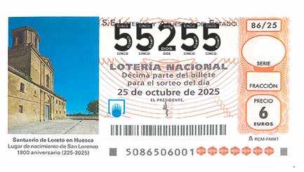 Décimo 55255 del sorteo 86-25/10/2025 Sábado