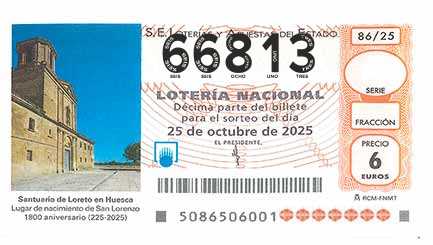 Décimo 66813 del sorteo 86-25/10/2025 Sábado