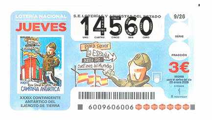 Décimo 14560 del sorteo 9-29/01/2026 Jueves