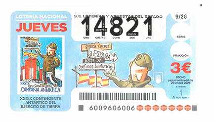 Décimo 14821 del sorteo 9-29/01/2026 Jueves