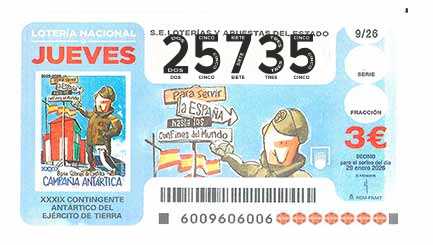 Décimo 25735 del sorteo 9-29/01/2026 Jueves