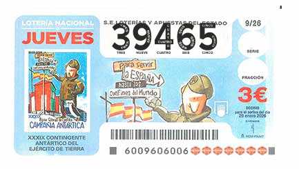 Décimo 39465 del sorteo 9-29/01/2026 Jueves