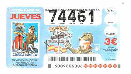 Décimo 74461 del sorteo 9-29/01/2026 Jueves