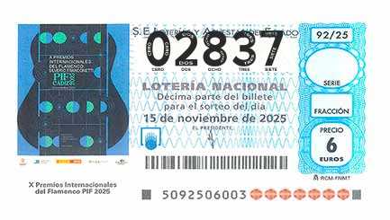 Décimo 02837 del sorteo 92-15/11/2025 Sábado