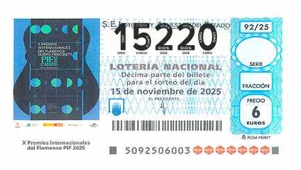 Décimo 15220 del sorteo 92-15/11/2025 Sábado