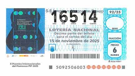 Décimo 16514 del sorteo 92-15/11/2025 Sábado